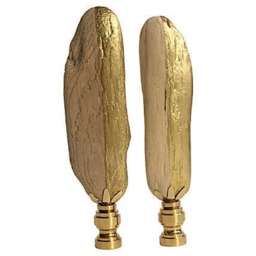 Golden Driftwood Lamp Finials On Shiny Brass Hardware - A Matching Pair Of Gold-Gilded Toppers - thumbnail 2