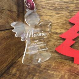 Personalised Angel Children's Tree Decoration - Perfect Christmas Gift For Grandchild Son Daughter Laser Engraved - thumbnail 1