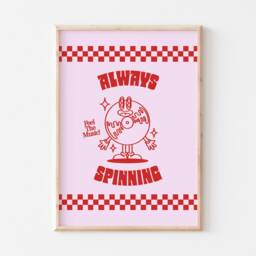 Retro Print, Always Spinning Poster, Music Wall Art, Cartoon Cool Vintage Style Prints, Gift, Checked - thumbnail 2