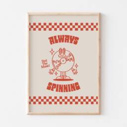 Retro Print, Always Spinning Poster, Music Wall Art, Cartoon Cool Vintage Style Prints, Gift, Checked - thumbnail 3