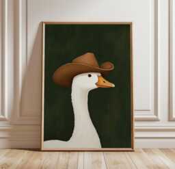 Cowboy Goose Poster, Farm Animal Wall Art, Western Folk Print - thumbnail 1