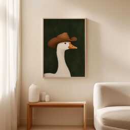 Cowboy Goose Poster, Farm Animal Wall Art, Western Folk Print - thumbnail 2