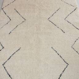 Authentic Moroccan Rug, Cream & Black Berber Patterns, Beni Ourain Carpet, Floor Seating, Bohemian Woven Wool - thumbnail 2