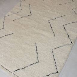 Authentic Moroccan Rug, Cream & Black Berber Patterns, Beni Ourain Carpet, Floor Seating, Bohemian Woven Wool - thumbnail 4