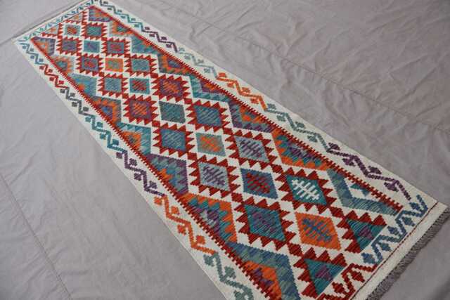 10 Ft Long Rug Runner, Afghan Flatweave Kilim Rug, Modern Handmade Wool Geometric Oriental Hallway Runner For Stair Treads - image 1