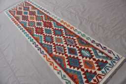 10 Ft Long Rug Runner, Afghan Flatweave Kilim Rug, Modern Handmade Wool Geometric Oriental Hallway Runner For Stair Treads - thumbnail 1
