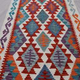 10 Ft Long Rug Runner, Afghan Flatweave Kilim Rug, Modern Handmade Wool Geometric Oriental Hallway Runner For Stair Treads - thumbnail 3