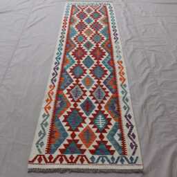 10 Ft Long Rug Runner, Afghan Flatweave Kilim Rug, Modern Handmade Wool Geometric Oriental Hallway Runner For Stair Treads - thumbnail 2