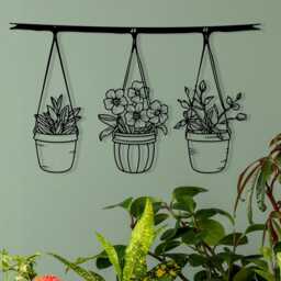 Botanical Metal Hanging Planter Wall Art, Minimalist Indoor Garden Decor - thumbnail 2