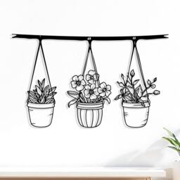 Botanical Metal Hanging Planter Wall Art, Minimalist Indoor Garden Decor, Mother's Day Gift