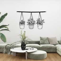 Botanical Metal Hanging Planter Wall Art, Minimalist Indoor Garden Decor - thumbnail 3