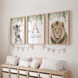 Personalised Safari Prints - Set Of 3 Jungle Themed Nursery Wall Art, Kids Bedroom Posters - thumbnail 2