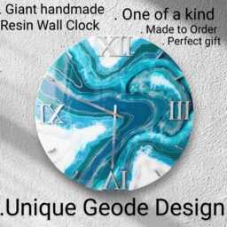Handmade Giant Resin Wall Clock Geode Style, Silver Numerals - thumbnail 2