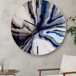 Handmade Giant Resin Wall Clock Geode Style, Silver Numerals - thumbnail 4