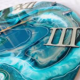 Handmade Giant Resin Wall Clock Geode Style, Silver Numerals - thumbnail 3