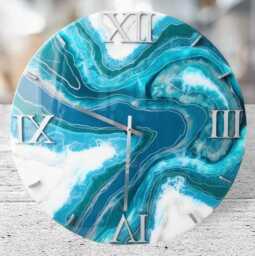 Handmade Giant Resin Wall Clock Geode Style, Silver Numerals - thumbnail 1