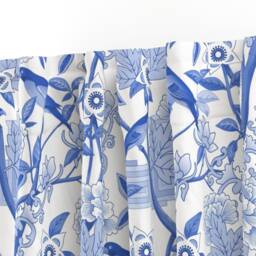Blue & White Curtain Panel - Chinoiserie Birds Flowers Custom Parrots Peonies By Vinpauld - thumbnail 3