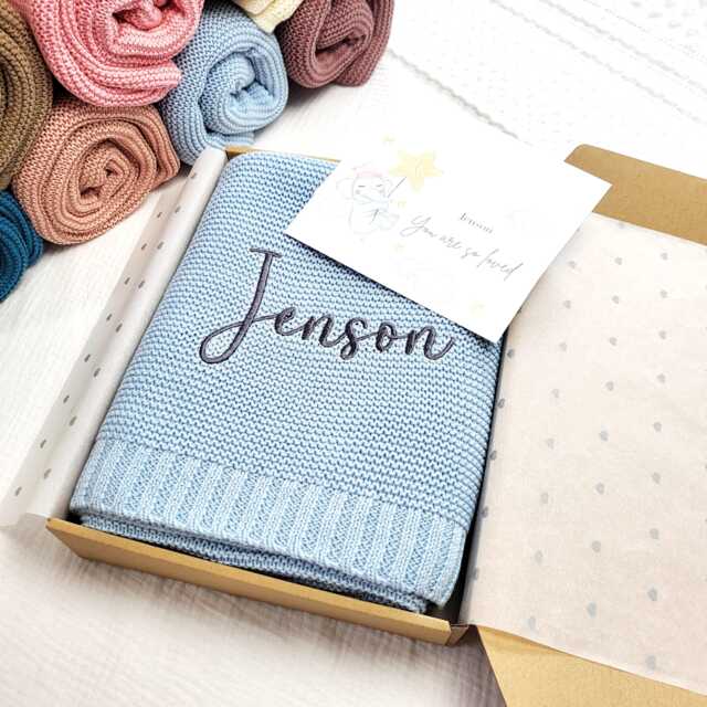 Personalised Baby Blanket - Embroidered Cotton Knit Keepsake For Babies - image 1