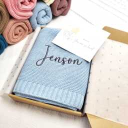 Personalised Baby Blanket - Embroidered Cotton Knit Keepsake For Babies - thumbnail 1