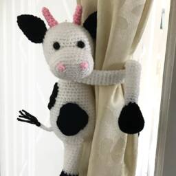 Cow Curtain Tie Back - Single Crochet Cow Holder Amigurumi Baby Shower Gift Nursery Decoration - thumbnail 2