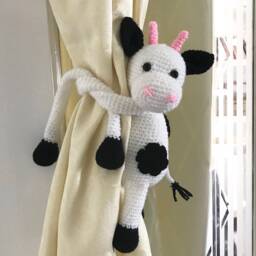 Cow Curtain Tie Back - Single Crochet Cow Holder Amigurumi Baby Shower Gift Nursery Decoration - thumbnail 4