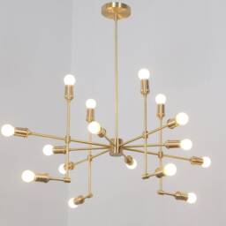 Modern Industrial Brass Chandelier, Custom Length - thumbnail 3