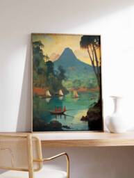 Indonesia Travel Poster, Indonesian Print, Asian Wall Art, Bali Scenery Floral Folk Art Culture Print - thumbnail 1