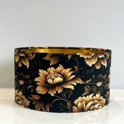 Handmade By Order Luxury Black Gold Roses Floral Priny On Velvet Drum Table & Ceiling Lamp Shade All Shapes Sizes Available Lini - thumbnail 3