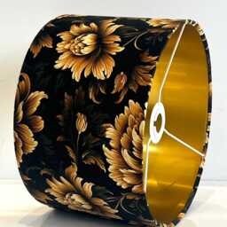 Handmade By Order Luxury Black Gold Roses Floral Priny On Velvet Drum Table & Ceiling Lamp Shade All Shapes Sizes Available Lini - thumbnail 2