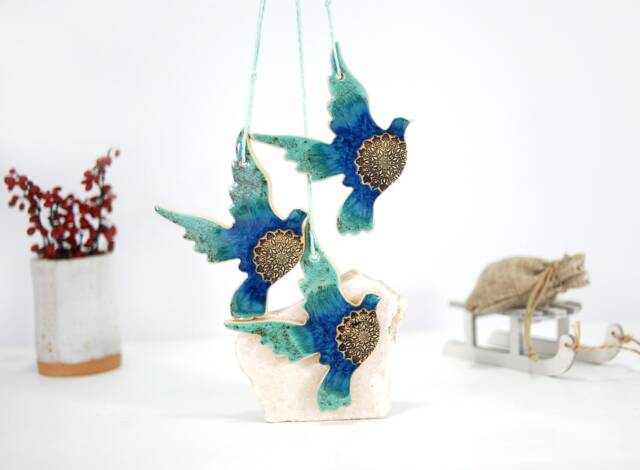 Handmade Ceramic Flying Bird Wall Hanging Decor - Set Of 3 - image 1