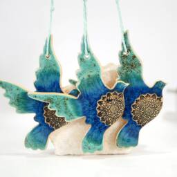Handmade Ceramic Flying Bird Wall Hanging Decor - Set Of 3 - thumbnail 2