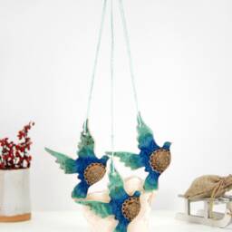 Handmade Ceramic Flying Bird Wall Hanging Decor - Set Of 3 - thumbnail 4