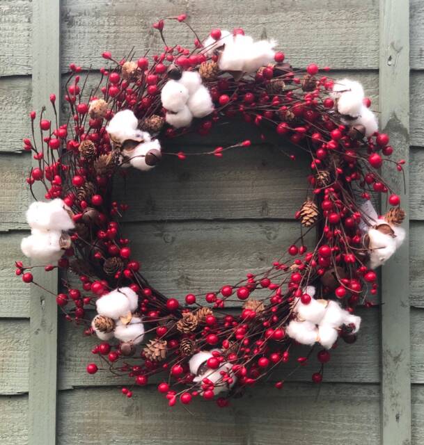 Traditional Christmas Wreath For Front Door Or Wall, Rustic, Red Berry, Artificial, Decorations, Berries & Bells - image 1