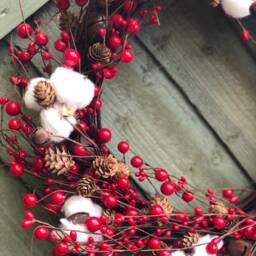 Traditional Christmas Wreath For Front Door Or Wall, Rustic, Red Berry, Artificial, Decorations, Berries & Bells - thumbnail 2