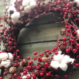 Traditional Christmas Wreath For Front Door Or Wall, Rustic, Red Berry, Artificial, Decorations, Berries & Bells - thumbnail 3