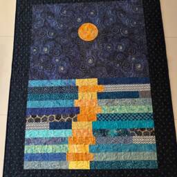 Stary Night Quilt, Van Gogh Inspired Art, Star Quilted Throw, Stars in The Sky Moon Patchwork Homemade Quilt Sale - thumbnail 3