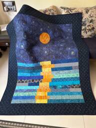 Stary Night Quilt, Van Gogh Inspired Art, Star Quilted Throw, Stars in The Sky Moon Patchwork Homemade Quilt Sale - thumbnail 1