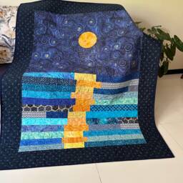 Stary Night Quilt, Van Gogh Inspired Art, Star Quilted Throw, Stars in The Sky Moon Patchwork Homemade Quilt Sale - thumbnail 2