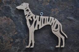 Greyhound Dog Ornament Wooden Hand Cut Decoration - thumbnail 1