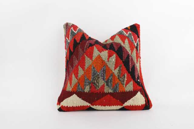 Vintage Turkish Kilim Pillow Cover Handwoven Wool Throw - 16''x16'' - image 1