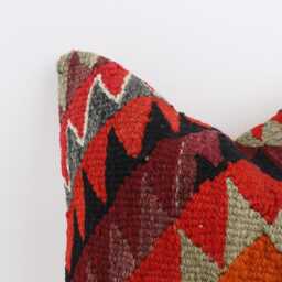 Vintage Turkish Kilim Pillow Cover Handwoven Wool Throw - 16''x16'' - thumbnail 3