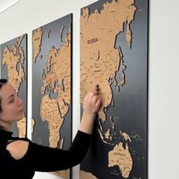 High Detail 3D Wooden World Map, Choice Of Oak Or Cork, Available in S-xxl Size, Home Decor Statement Piece, Captivating Wall Art, Travel Map - thumbnail 3