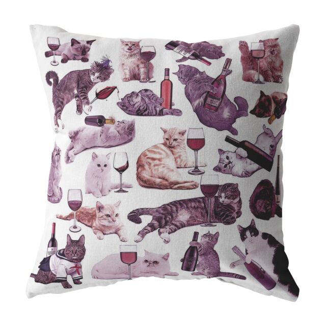 Cats With Wine Throw Pillow/Cover Pillowcase - Funny Home Decor Cat Lover Gifts Dorm Decorative Pillows 16x16 18x18 20x20 26x26 - image 1