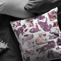 Cats With Wine Throw Pillow/Cover Pillowcase - Funny Home Decor Cat Lover Gifts Dorm Decorative Pillows 16x16 18x18 20x20 26x26 - thumbnail 2