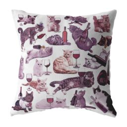 Cats With Wine Throw Pillow/Cover Pillowcase - Funny Home Decor Cat Lover Gifts Dorm Decorative Pillows 16x16 18x18 20x20 26x26