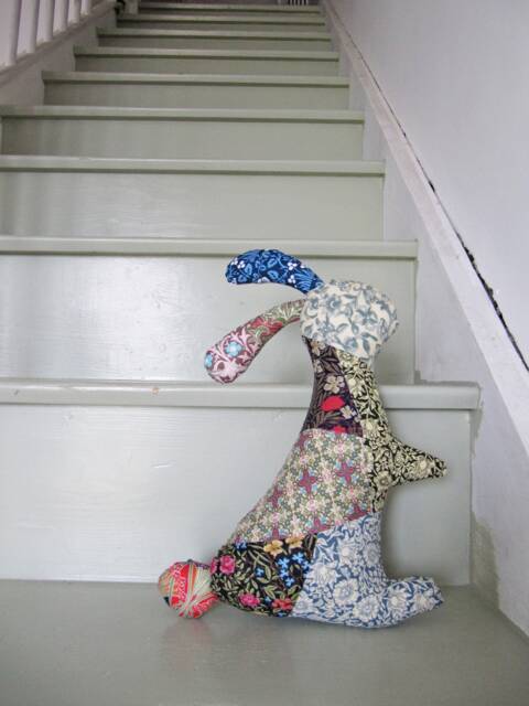 Made-To-Order - 1 - 2 Weeks-Bunny Rabbit Shaped Patchwork Pillow, Cushion, Soft Toy, Cloth Doll- William Morris/Kimono Liberty Fabrics - image 1