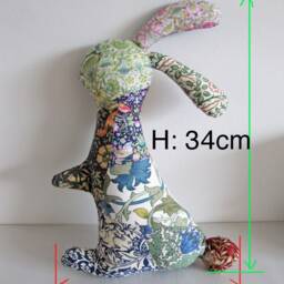 Made-To-Order - 1 - 2 Weeks-Bunny Rabbit Shaped Patchwork Pillow, Cushion, Soft Toy, Cloth Doll- William Morris/Kimono Liberty Fabrics - thumbnail 2