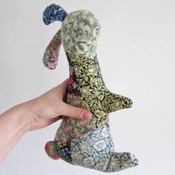 Made-To-Order - 1 - 2 Weeks-Bunny Rabbit Shaped Patchwork Pillow, Cushion, Soft Toy, Cloth Doll- William Morris/Kimono Liberty Fabrics - thumbnail 3
