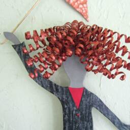 Umbrella Lady Metal Wall Art Redhead Fashion Sculpture - 9x24 - thumbnail 2