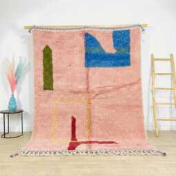 Moroccan Pink Berber Rug, Handwoven Wool Shag Boho Nursery Authentic Beni Ourain Carpet, Large Area Rug - thumbnail 1